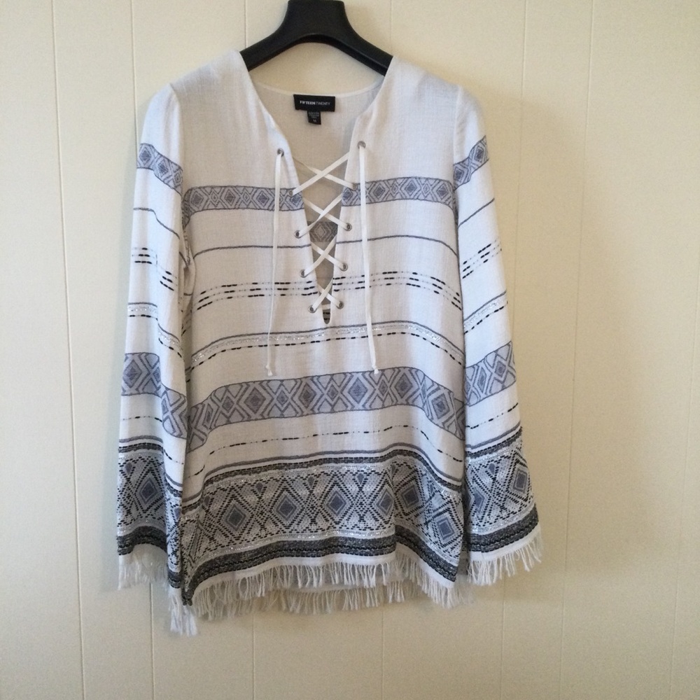 FifteenTwenty lace up geometric patterned tunic
